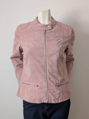 Jacqueline de Yong - Blush Pink Faux Suede Biker Jacket - Size 42 (10us)